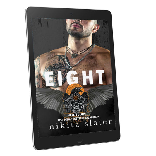 Ebook cover of 'Eight' by Nikita Slater on a tablet screen
