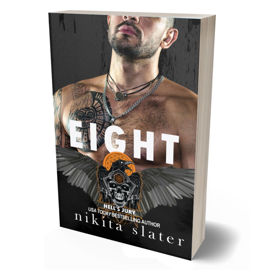 Book titled 'Eight' by Nikita Slater with a shirtless man with tattoos on the cover.